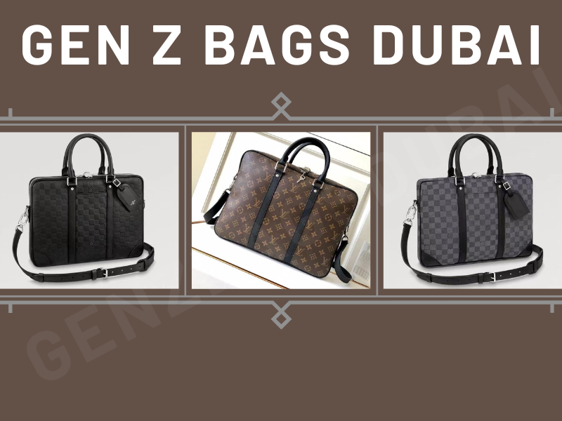 Alt Text: Elegant luxury leather laptop bag from Gen Z Bags Dubai
