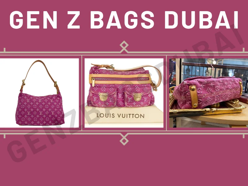 Iconic pink denim Louis Vuitton bag Baggy PM in soft washed pink monogram denim, front view with gold hardware and slouchy silhouette on neutral background