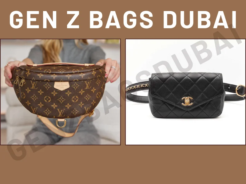 Luxury black leather designer bum bag worn crossbody by elegant woman in city street, 2026 high-fashion belt bag style