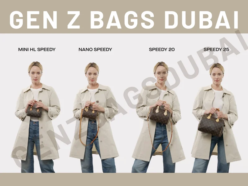 Side-by-side comparison of Louis Vuitton Speedy bag sizes from 25 to 40 on models showing proportions and scale
